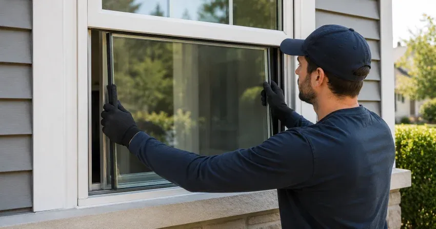 technician boarding up broken window during emergency glass repair Bayview Northeast, Aurora