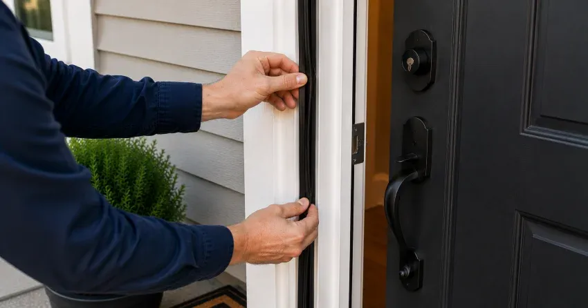 technician performing light test on door seal in Petchville, Aurora