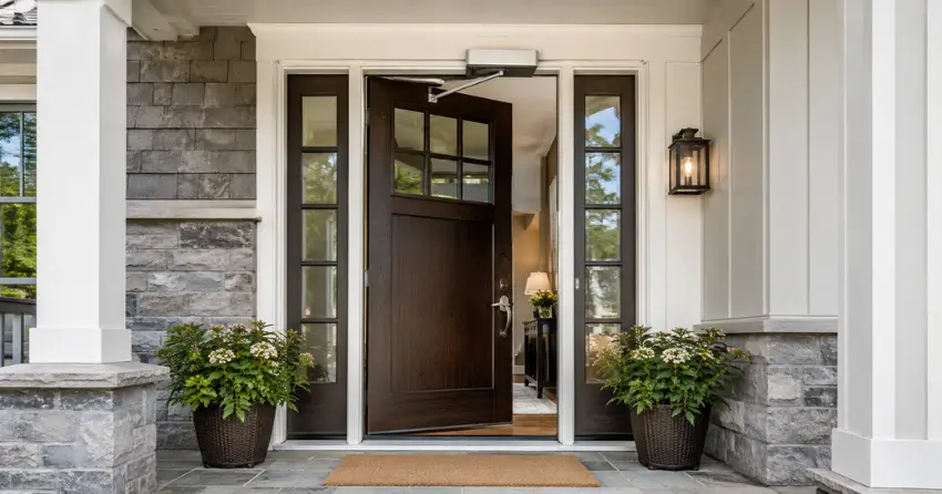 residential automatic door opener installed on exterior entry door in Hills of St. Andrew, Aurora