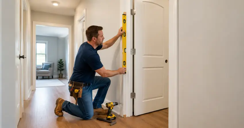 technician installing a pre-hung interior door in a home hallway Bayview Northeast, Aurora