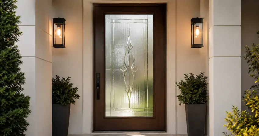 decorative frosted glass panel installed in a front door in Aurora