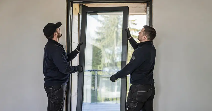 new glass panel being fitted into door frame in Hills of St. Andrew, Aurora