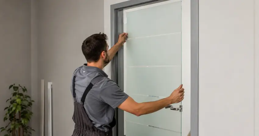 frosted glass interior door panel installation in Aurora Highlands, Aurora