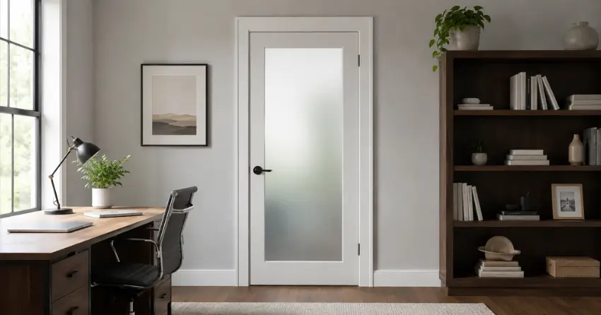 frosted interior door installed in home office in Bayview Southeast, Aurora