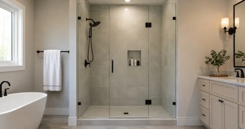 new frameless glass shower door installed in Aurora Heights, Aurora