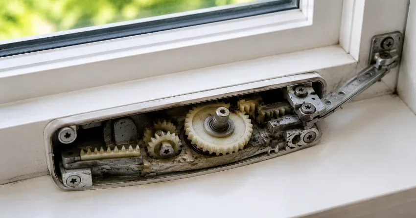 technician replacing casement window crank operator in Aurora Estates, Aurora home